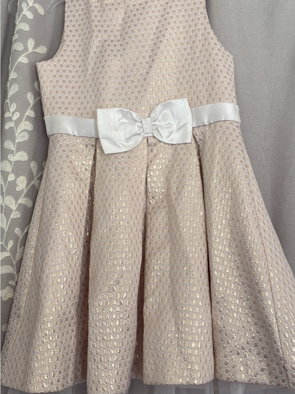 Gymboree Cream and Gold Shimmer Fit-and-Flare Dress with Bow